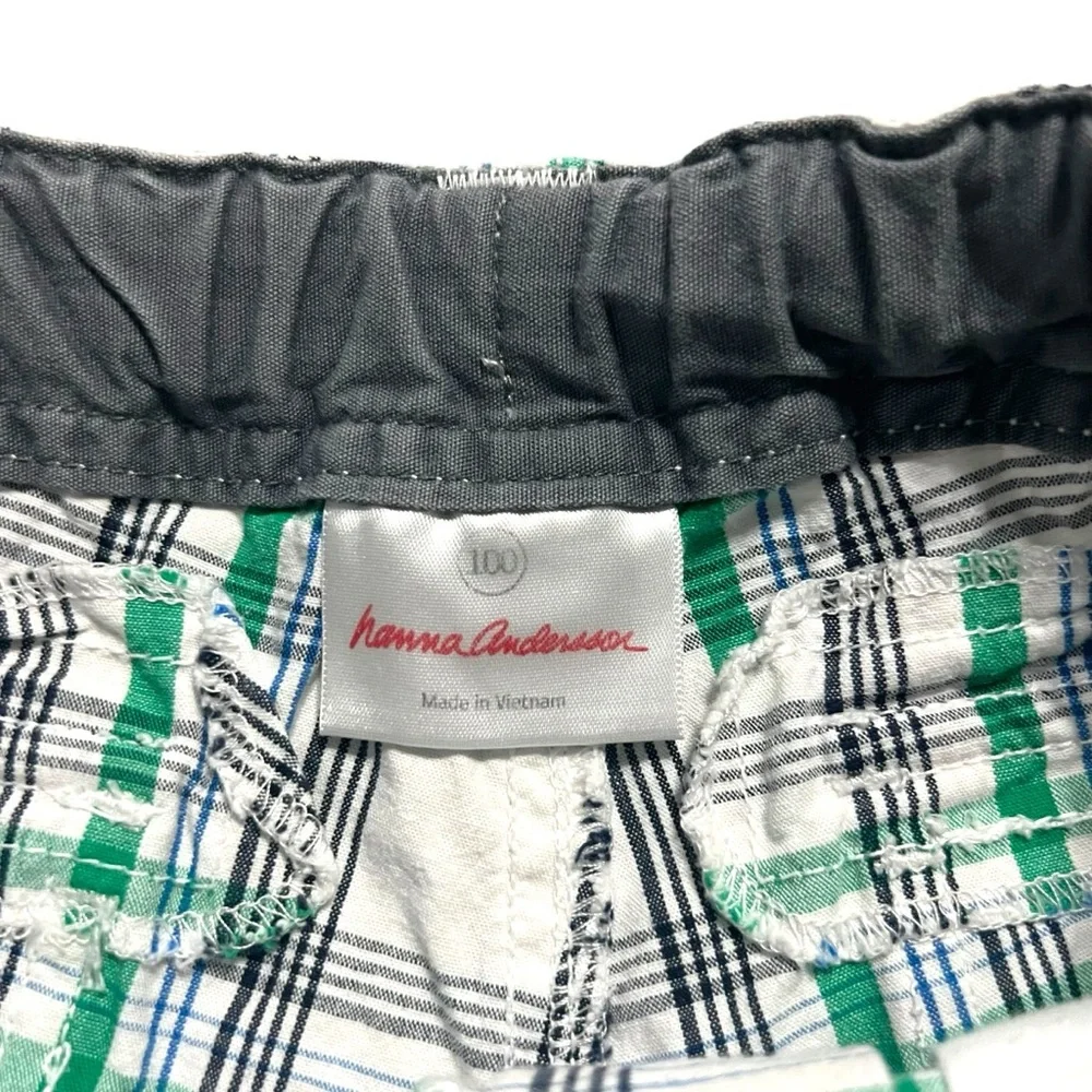 Hanna Andersson Sz 100 (4) Green Plaid Cargo Shorts